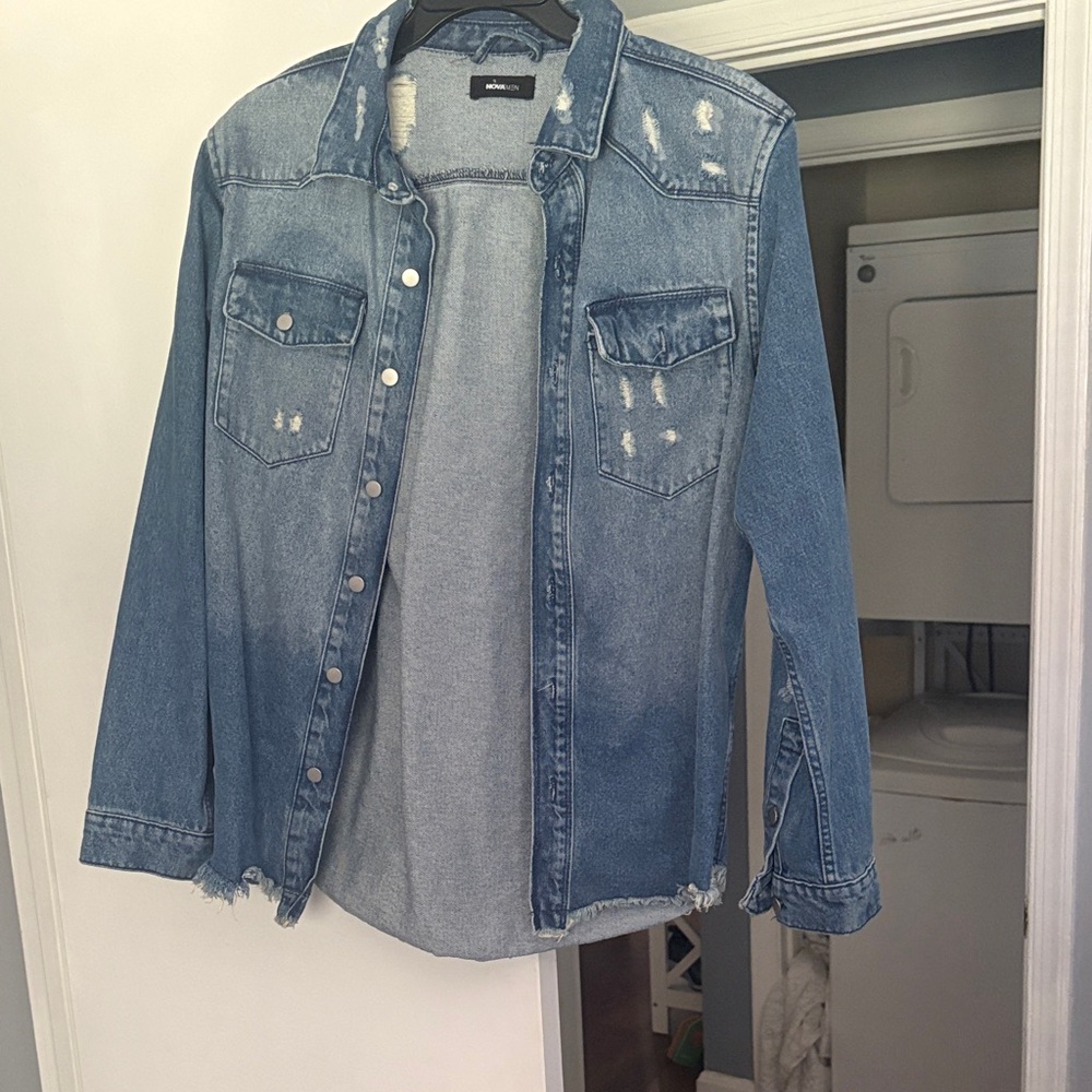 Fashion Nova Blue Distressed Jean Jacket